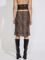 MESH LEOPARD PRINT KNEE LENGTH SKIRT