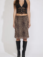 MESH LEOPARD PRINT KNEE LENGTH SKIRT