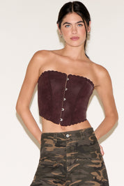 LACE TRIM CORSET SUEDE TUBE TOP