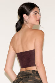 LACE TRIM CORSET SUEDE TUBE TOP
