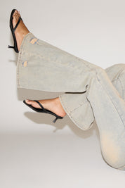 DISTRESSED EXTRA SEAM DETAIL FLARE LEG DENIM PANT