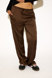 DRAWSTRING WAIST SATIN LOOK STRAIGHT LEG PANT