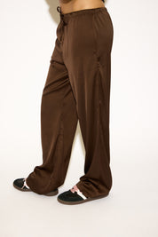 DRAWSTRING WAIST SATIN LOOK STRAIGHT LEG PANT