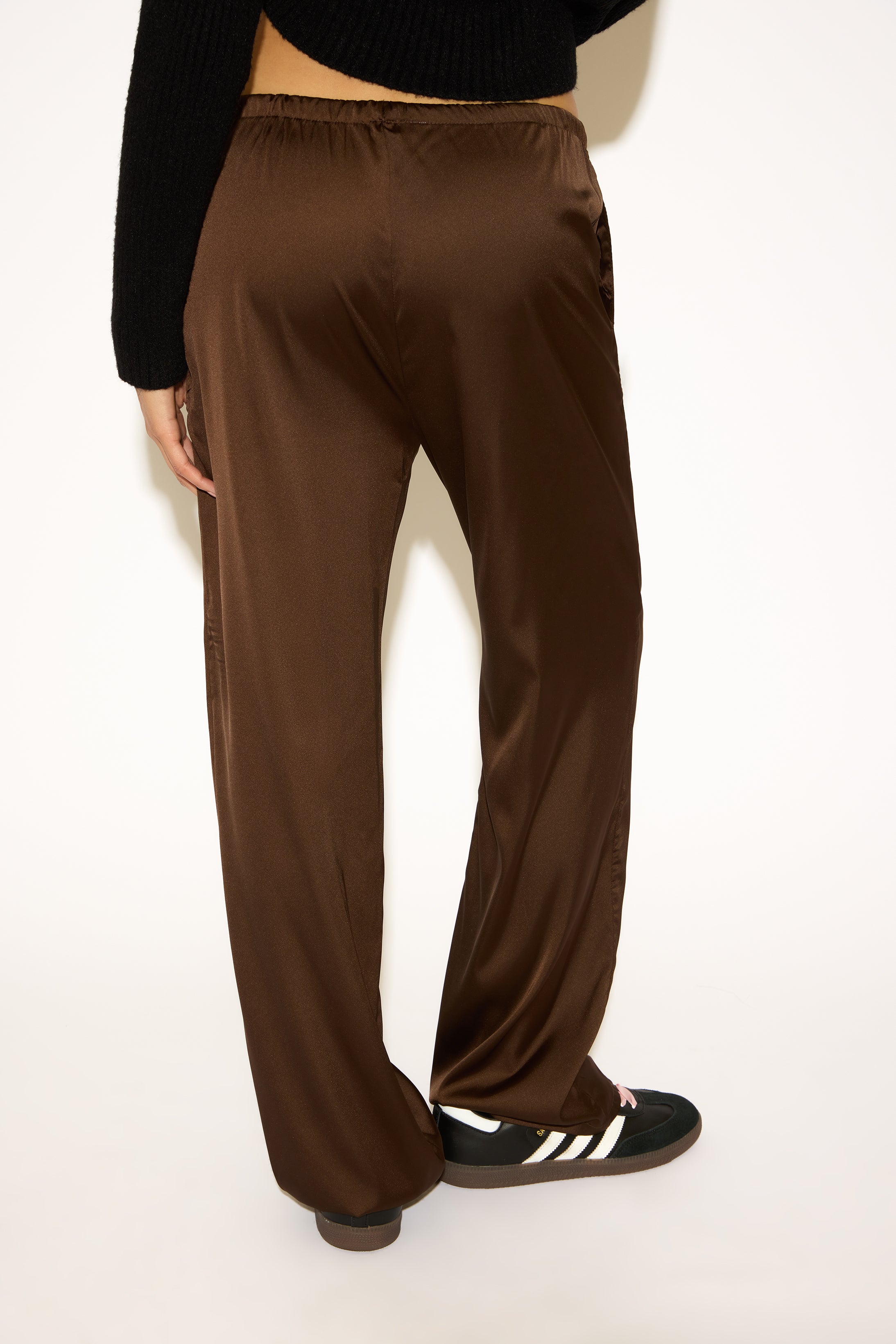 DRAWSTRING WAIST SATIN LOOK STRAIGHT LEG PANT
