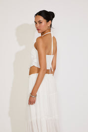 HALTER TIE NECK TEXTURED POINTED HEM TOP