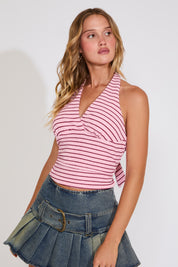 HORIZONTAL STRIPES HALTER CROP TOP