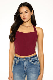HALTER NECK RUCHED CORSET TOP WITH BONING