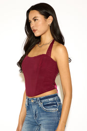 HALTER NECK RUCHED CORSET TOP WITH BONING