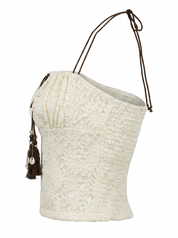 Ghost mannequin product image of a ivory CONTRAST TIES LACE OVERLAY ELASTIC BUST TOP on a white background.