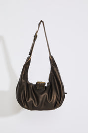 STUDDED CRESCENT SLOUCHY LEATHER SHOULDER BAG on a white background.
