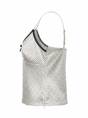 Ghost mannequin product image of a white DELICATE BOW ACCENT CHECKERED CAMISOLE TOP on a white background.