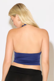 DEEP V HALTER NECK CROPPED SOLID COLOR TOP