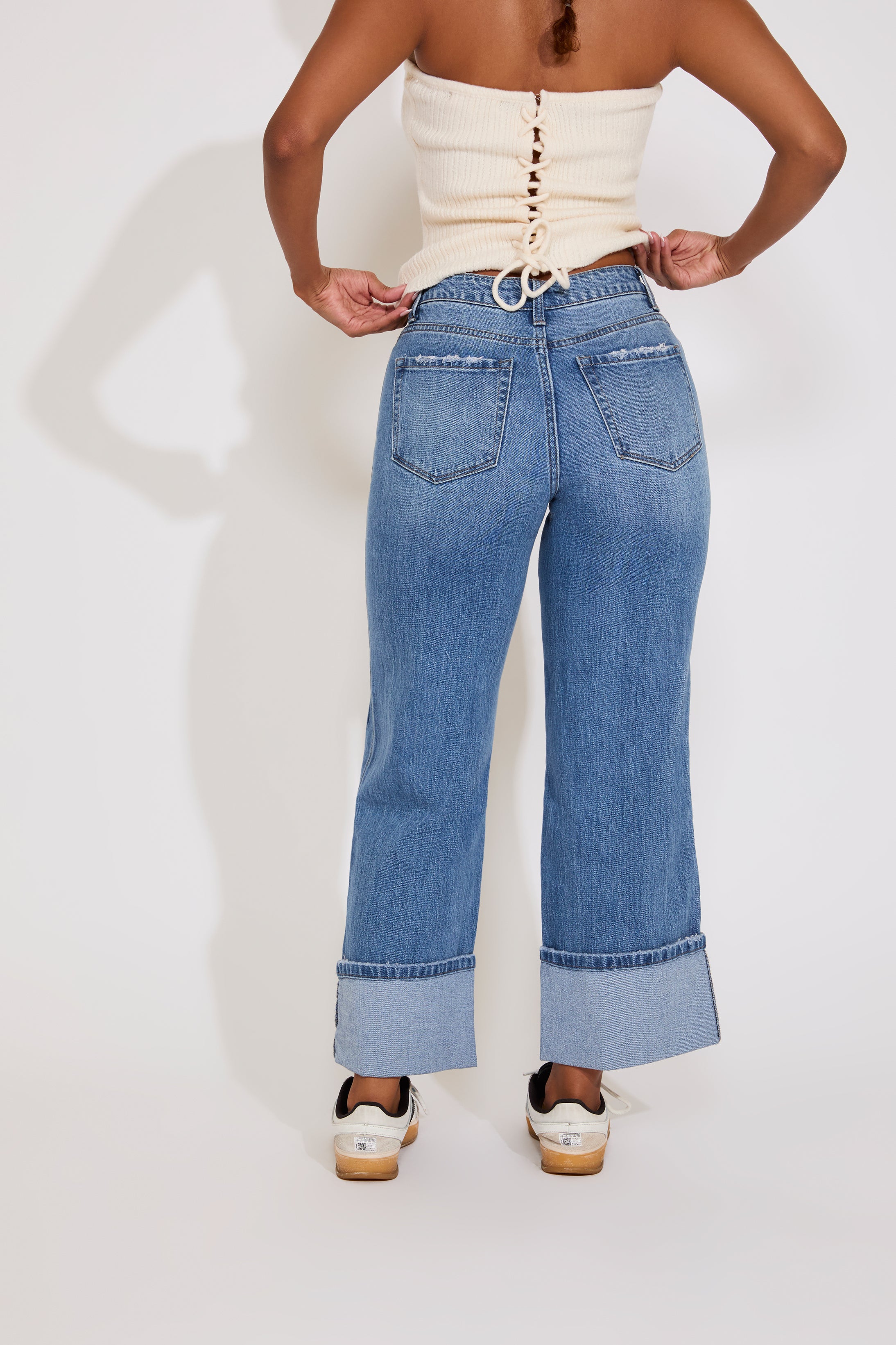 SUPER HIGH RISE CUFFED BAGGY WIDE LEG DENIM PANT