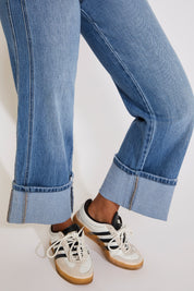 SUPER HIGH RISE CUFFED BAGGY WIDE LEG DENIM PANT