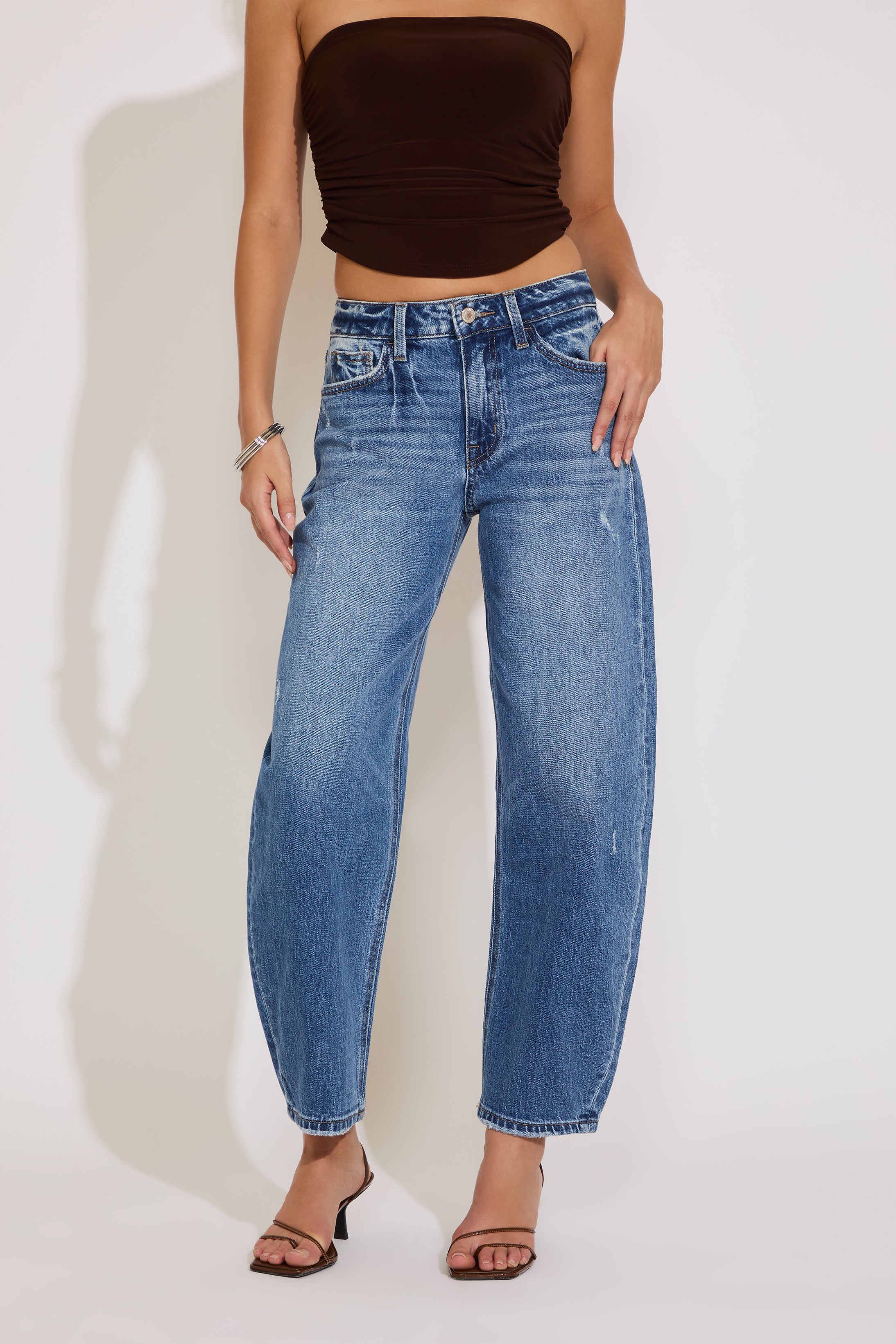 HIGH RISE MILD BARREL LEG ANKLE LENGTH PANT