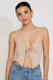 LACE HALTER TIE FRONT TOP