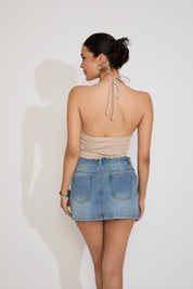 LACE HALTER TIE FRONT TOP
