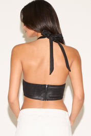 TIE NECK STUD DETAIL V NECK CORSET TOP