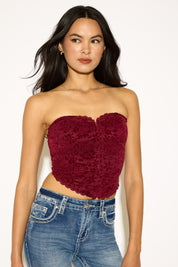 BRUSHED VELVET FLORAL TUBE TOP