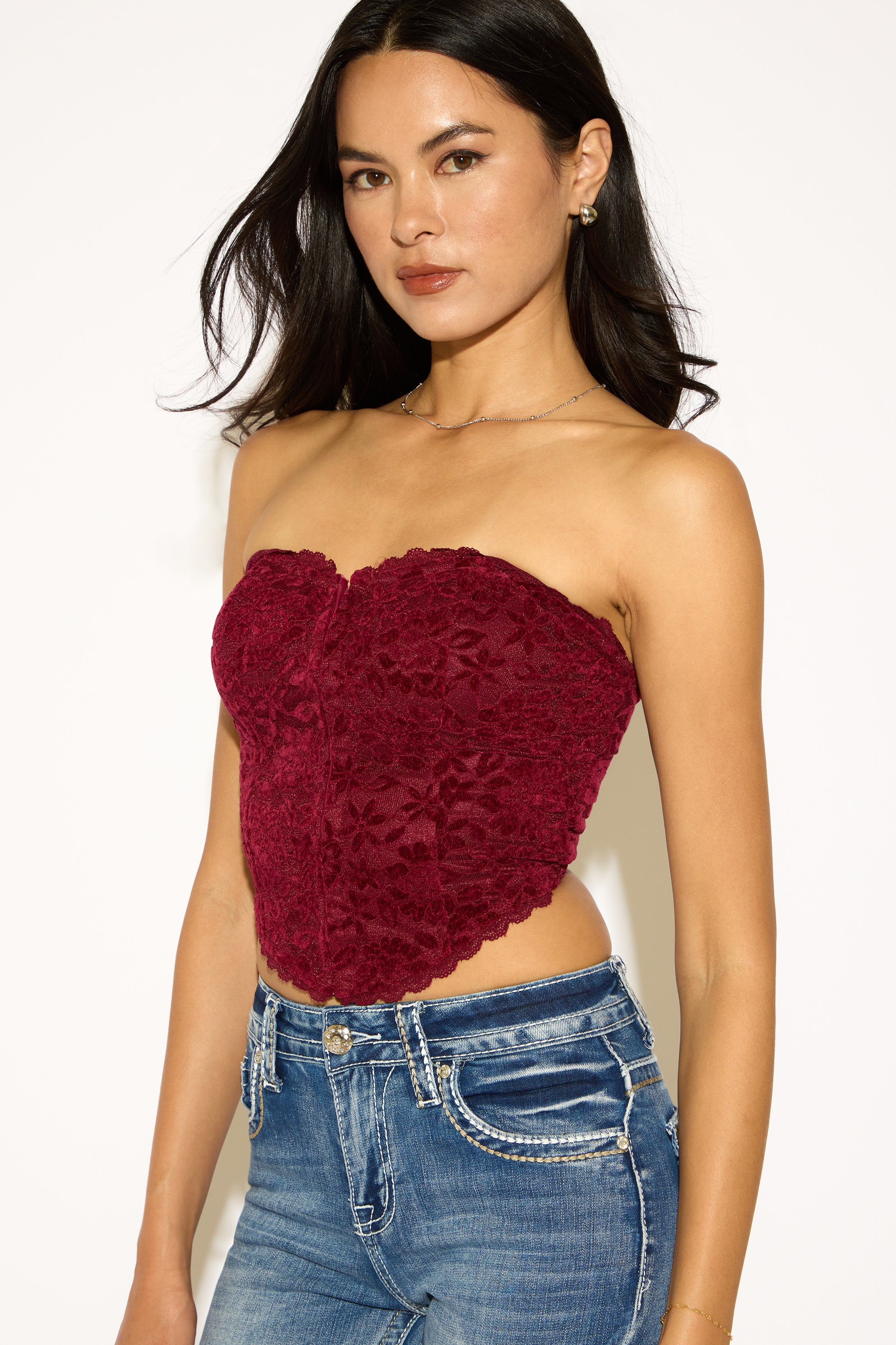 BRUSHED VELVET FLORAL TUBE TOP