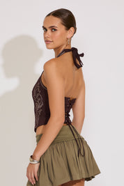 WESTERN EMBROIDERED SUEDE HALTER TOP