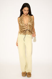 CROSS TIE BACK FAUX FUR SLEEVELESS TOP
