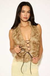 CROSS TIE BACK FAUX FUR SLEEVELESS TOP