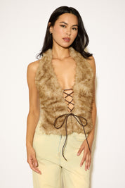 CROSS TIE BACK FAUX FUR SLEEVELESS TOP