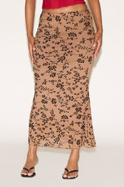 FLORAL BURNOUT OVERLAY MERMAID MAXI SKIRT