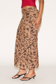 FLORAL BURNOUT OVERLAY MERMAID MAXI SKIRT