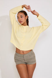 BUTTON UP RAW HEM ROUND NECK CARDIGAN