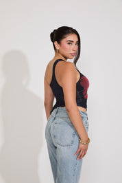 MESH FLOWER PRINT ONE SHOULDER ASYMMETRICAL TOP