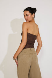 VEGAN LEATHER STRAPLESS FRONT TIE UP CORSET TOP