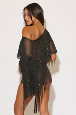 SEQUIN OFF SHOULDER LONG SLEEVE MESH CROP TOP