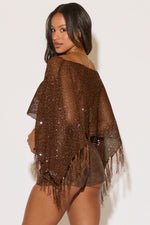 SEQUIN OFF SHOULDER LONG SLEEVE MESH CROP TOP
