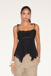 HANDKERCHIEF HEM TIE STRAP BABYDOLL TOP