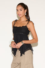 HANDKERCHIEF HEM TIE STRAP BABYDOLL TOP