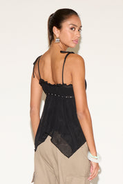 HANDKERCHIEF HEM TIE STRAP BABYDOLL TOP