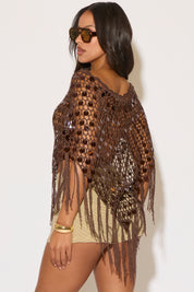 FRINGE DETAIL OFF SHOULDER SEQUIN TOP