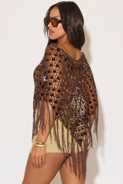FRINGE DETAIL OFF SHOULDER SEQUIN TOP