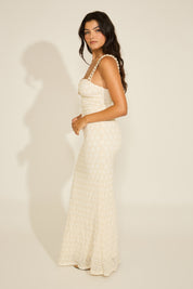 SHELL STRAP KEYHOLE DIAMOND KNIT MAXI DRESS