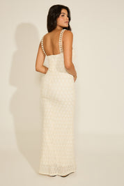 SHELL STRAP KEYHOLE DIAMOND KNIT MAXI DRESS