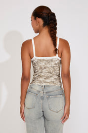 CONTRAST CAMI STRAP WOODLAND CAMO PRINT CROP TOP