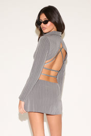 PINSTRIPE COLLARED FRONT CLOSURE LONG SLEEVE TOP
