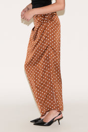 POLKA DOT PRINT RUCHED SATIN MAXI SKIRT
