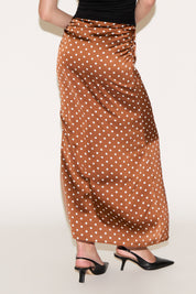 POLKA DOT PRINT RUCHED SATIN MAXI SKIRT