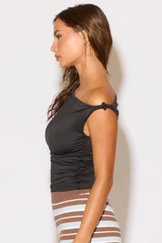 TWIST STRAP OFF SHOULDER RUCHED SLEEVELESS TOP
