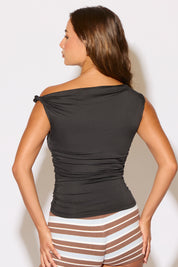TWIST STRAP OFF SHOULDER RUCHED SLEEVELESS TOP
