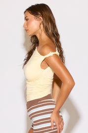 TWIST STRAP OFF SHOULDER RUCHED SLEEVELESS TOP