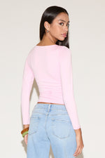 BOAT NECK RUCHED SOLID COLOR LONG SLEEVE TOP